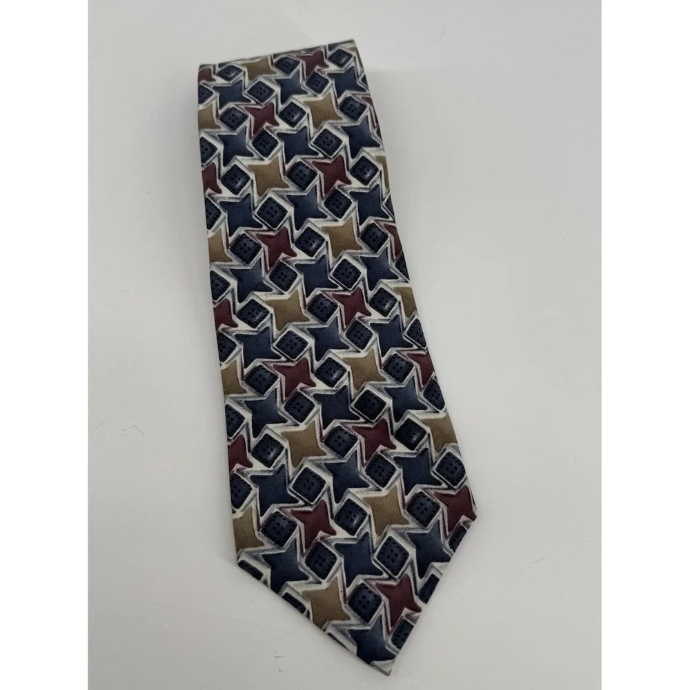 NWOT Vintage Pierre Cardin Silk Tie Blue Burgundy Geometric Wide Designer 90's